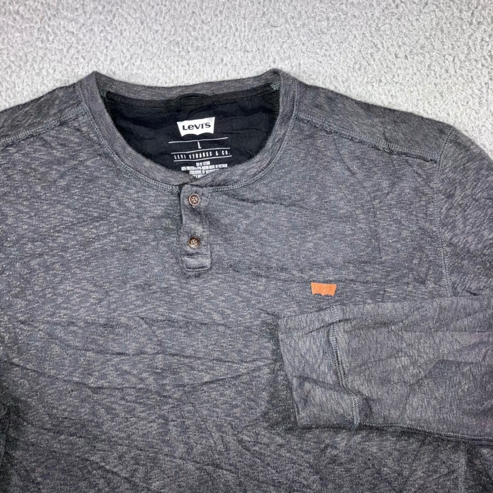 Levi's Henley‎ Shirt Men L Gray Long Sleeve Two Button Placket Heathered